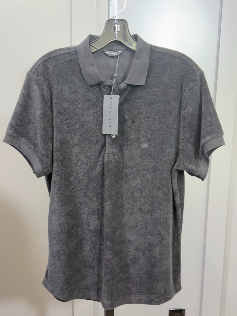 Monfrère Men's Short Sleeve Polo Shirt Black Noir Terry Towel Texture Size S NWT
